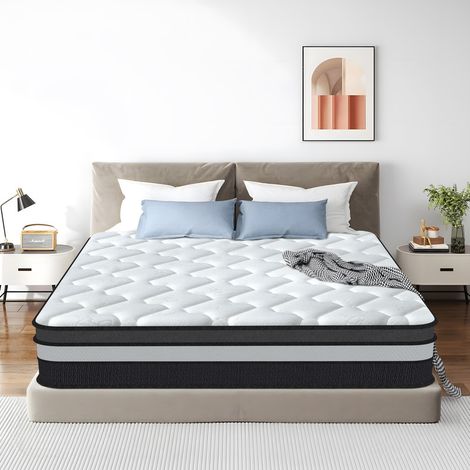 Matelas 140x200 cm - Luxe - Épaisseur 30cm - Matelas - Hybrid : Mousse à Mémoire de Forme + Bleu Latex + Ressorts Ensachés Indépendant - Multicouches Extra Confort 7 Zones - H3 Mi-ferme, Oeko-tex (1/5)