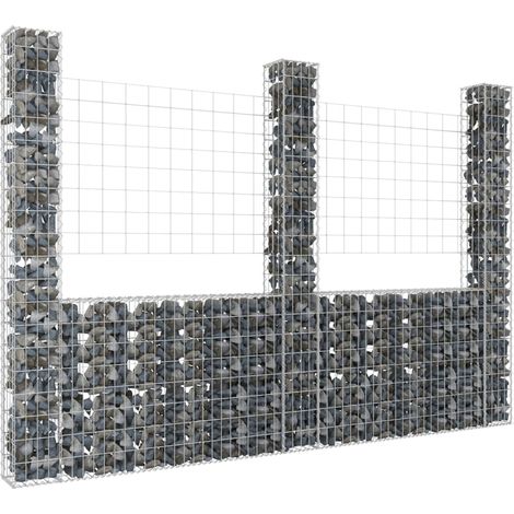 Panier de gabion Clôture de jardin Mur en Gabion Cage à Pierres de Jardin décoratif en forme de U avec 3 poteaux Fer 260x20x200 cm DBEB4348487 (1/5)