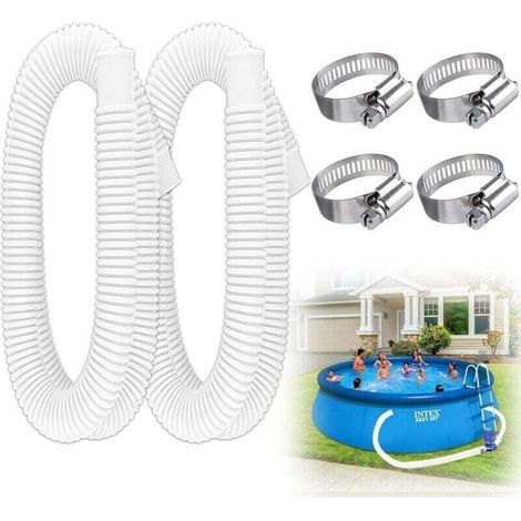 2 PièCes Tuyau Piscine, Tuyau de Rechange pour Piscine Hors Sol Avec 4 Colliers de Serrage MéTalliques, Longueur 150cm DiamèTre 32mm, Tuyau de Filtre de Piscine pour Piscines Hors Sol (Blanc) (1/4)