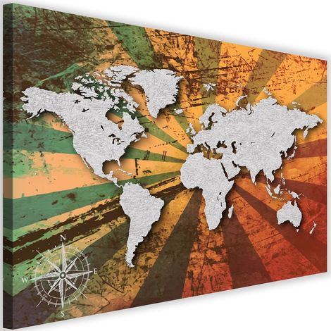 Tableau sur toile Carte du monde colorée Vintage 60x40 (1/5)