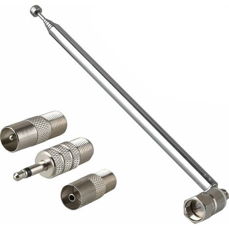 Antenne Fm - 75 Ohms - Dab Intérieure - Connecteur F Vers 3 5 Mm Et Tv - Télescopique 635 Mm - Pour Récepteur Av Stéréo - 1 Pièce (1/5)