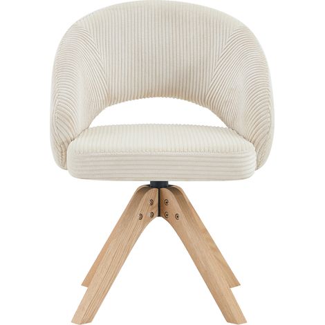 CAIziLot de 2 chaises pivotantes rétro luxe. Tissu blanc à structure à rayures verticales avec pieds en bois massif, rotation silencieuse à 360° et dossier incurvé enveloppant. Convient à la salle à m (1/5)