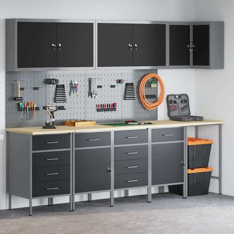 Work Cabinet with Drawer 12 pcs Black 255 x 55 x 220 cm vidaXL (1/5)