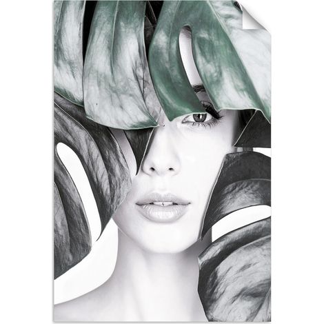 Selbstklebendes Poster – Wandsticker Porträt einer Frau und Monstera-Blättern 20x30 cm (1/3)
