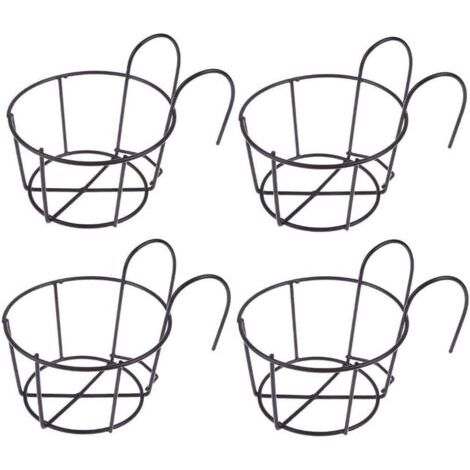 QORVA-Support de fleurs suspendu noir 16169cm 4 pièces support de pot de fleurs balcon pot de fleurs rond fer panier de fleurs suspendu adapté pour balcon