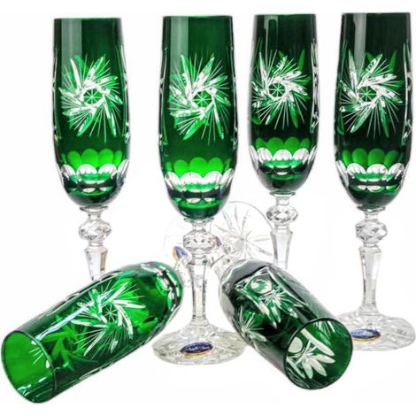 Verres à champagne en cristal émeraude 170 ml, moulin à olives (1/5)