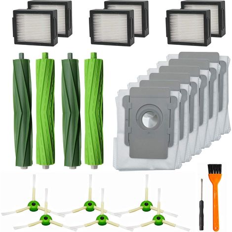 Juego de 20 piezas de repuesto para aspiradoras robot, que incluye 2 cepillos de goma, 6 filtros HEPA, 6 cepillos laterales y 6 bolsas. Compatible con las series i y j de iRobot Roomba. (1/5)