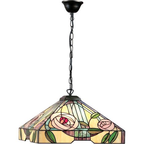 Interiors Willow - Grand luminaire suspendu à 3 ampoules au fini bronze foncé, verre de style Tiffany, E27 (1/4)