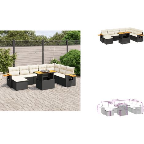 9-tlg. Garten-Sofagarnitur mit Kissen Schwarz Poly Rattan - Gartenmöbel - Gartensorte - Lounge Set - Outdoor Möbel - Rattan Gartenmöbel (1/3)