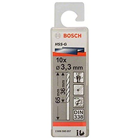 Bosch Professional 10x HSS-G Punta per Metallo (Ø 3.3 mm, Robust Line, Accessori per trapani)