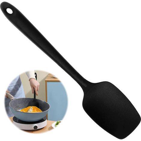 Spatola in silicone per cucchiaio: spatola in gomma flessibile senza cuciture resistente al calore fino a 250°C per mescolare, mescolare e raschiare, senza BPA, design senza cuciture, 28,3 cm, nero (1/5)