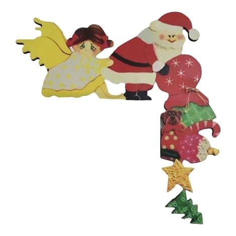 Décoration de cadre de porte Père Noël/Renne/Ange, Couleurs vives, Artisanat robuste, Scène de Noël en bois - Correct A (1/4)