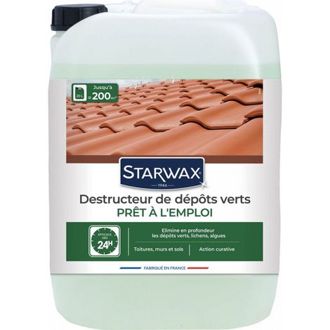 Starwax – Antimousse prêt à l'emploi 20L – Élimine dépôts verts, lichens et algues – Pour toitures, murs et sols extérieurs – Formulation sans Javel