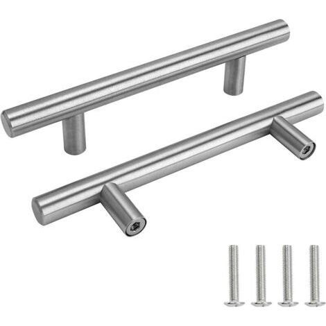 Poignée de meuble 2 poignées de porte en acier inoxydable avec poignées de meuble vissées (argent, entraxe des trous : 192 mm) (1/5)