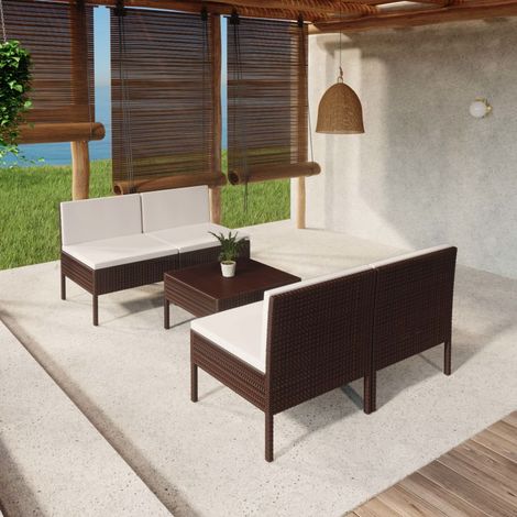 5 pcs Salon de jardin, Ensemble table et chaises de jardin, Meuble de jardin avec coussins Résine tressée Marron MKW702603 (1/5)