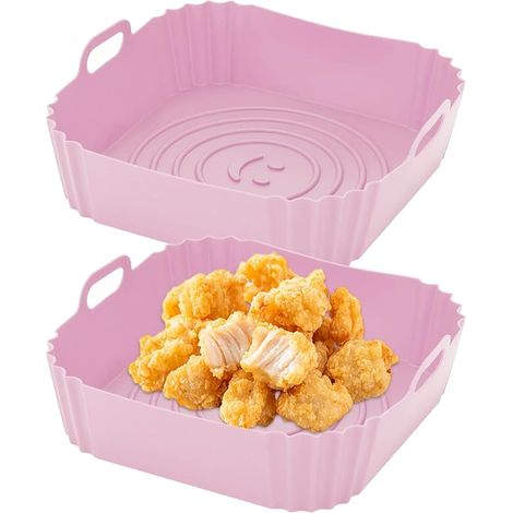 2 Pièces Moule Silicone Air Fryer, Panier Silicone Carré Friteuse à Air, Avec Motif de Visage Souriant Doublure Friteuse en Silicone Airfryer Accessoires pour Four à Rôtir Micro-ondes (Rose) (1/5)