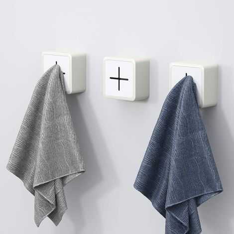 Crochet À Serviette - Fixation Murale Auto-Adhésive ou Visée - Pour Cuisine Salle De Bain Chambre Garage - Lot De 3 (1/5)