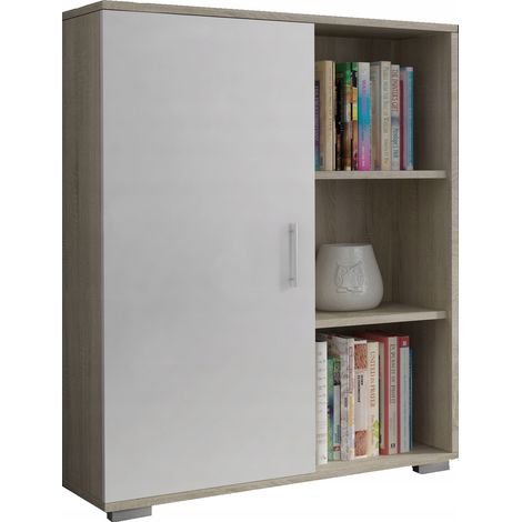 Standschrank Kommode 6 Böden Sonoma Weiß 80 cm (1/5)