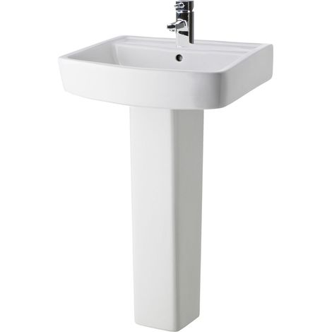 Forsbrook Square 1 Tap Hole Bathroom Basin & Full Pedestal - 520mm