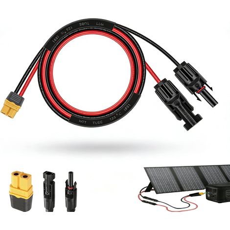 Câble Solaire 4mm² Connecteur XT60, Câble Panneau Solaire Compatible Avec Stations D’Alimentation Portables, Câble Solaire Haute Performance Pour Installation Solaire Domestique Et Camping (0.6M) (1/5)
