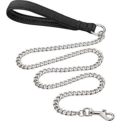 Laisse pour Chien en Métal Robuste, 180cm Chaîne de Laisse pour Animal de Compagnie à L'épreuve de La Mastication avec Poignée Rembourrée Douce pour Chiens de Grande et Moyenne Taille (150cm3mm) (1/5)