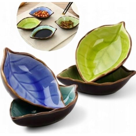 Set aus 4 keramischen Schalen in Blattform zum Servieren von Snacks