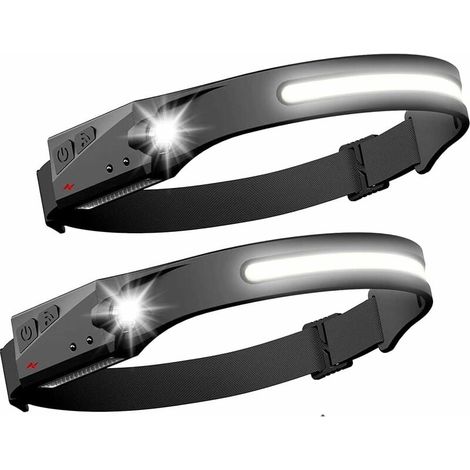 Lot de 2 Lampe frontale led Phare à Capteur Torche Frontale puissante COB XPE 5 Modes USB Rechargeable Lampe de Course Étanche (1/5)