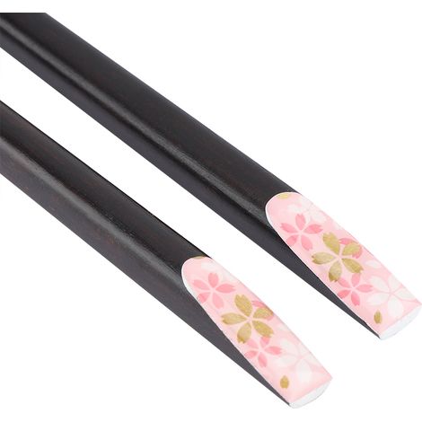 1 paire de baguettes en bois durables réutilisables, motif Sakura, style japonais (rose) (1/5)