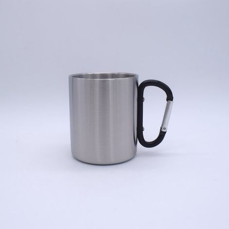 Becher mit Karabinerhaken Mit Henkel Trinkbecher Doppelwandig 220 ml Edelstahl Silber (1/5)