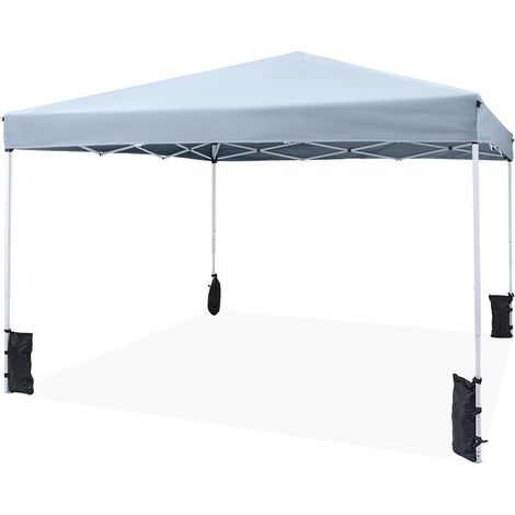 Tonnelle pliante grise 3x3 m en acier avec sac de transport et 4 sacs de lestage, protection UV50 pour jardin (1/5)