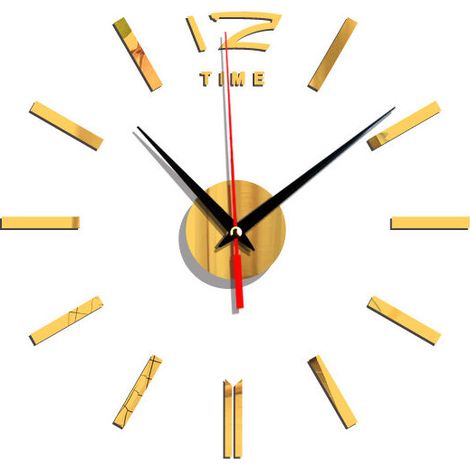 royaluxe - DIY pointeur type acrylique silencieux miroir horloge décoration murale horloge murale , or , 40240cm, (1/4)