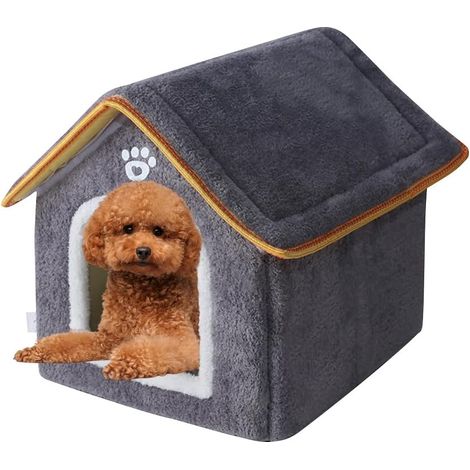 Maison pour animaux, abri de couchage intérieur chaud et douillet pour chats, lit en peluche lavable de style « igloo » — un refuge confortable pour chiots, chatons et lapins (M, Gris) (1/5)