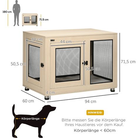 Cage à chien noir et naturel 94x60x71,5cm design moderne verrouillable deux portes, niche déco élégante qui s’intègre dans votre salon (1/5)