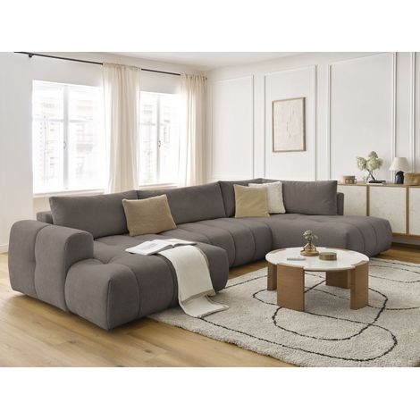 BOBOCHIC - Canapé panoramique convertible FUJI tissu lisse Angle gauche Taupe (1/5)