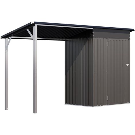 YODOLLA Metall-Wandgeräteschuppen 297x112x185cm, Geräteschuppen Gerätehäuser mit seitlich offenem Pergola-Dach