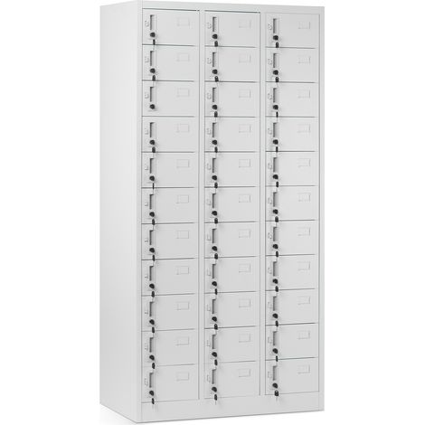 Jan Nowak Schließfachschrank 3B11A mit 33 Fächern Metallschrank Wertfachschrank Fächerschrank Spind Metall Pulverbeschichtung 185 cm x 90 cm x 45 cm Grau
