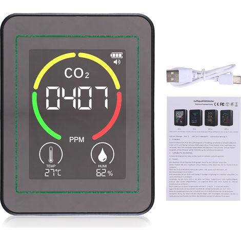 Rilevatore di qualità dell'aria 3 in 1, monitoraggio in tempo reale di anidride carbonica, umidità e temperatura, schermo a colori da 2,8 pollici, calibrazione, monitor portatile per interni per casa, (1/5)