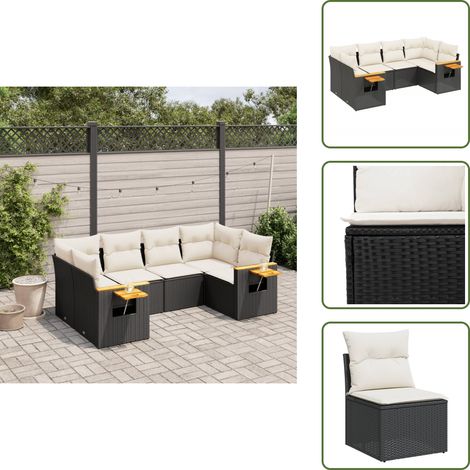 6-tlg. Garten-Sofagarnitur mit Kissen Schwarz Poly Rattan - Gartensofas - Outdoor Möbel - Lounge Set - Rattan Gartenmöbel - Gartenlounge (1/5)