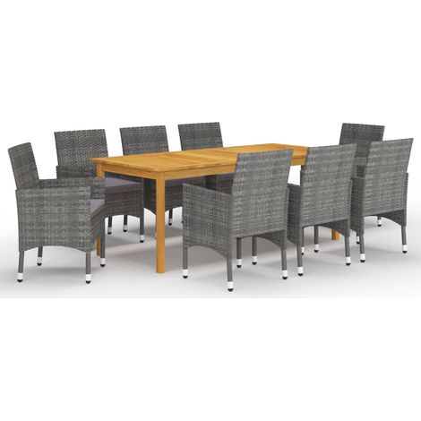 Juego de comedor de jardín 9 piezas gris vidaXL (1/5)
