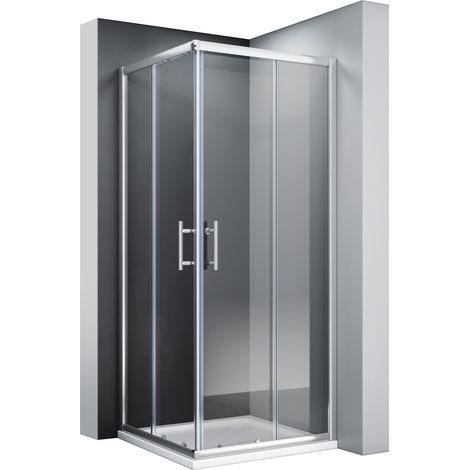 SONNI Duschkabine 70x70x185cm Eckeinstieg Duschabtrennung Doppel Schiebetür ESG Klarglas Duschtüren