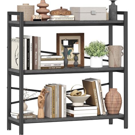Étagère à livres à 3 niveaux - 80 cm de large - Étagère de rangement et d'organisation - Bibliothèque industrielle en bois et métal - Grande étagère pour la maison, le salon, la chambre à coucher, le (1/5)