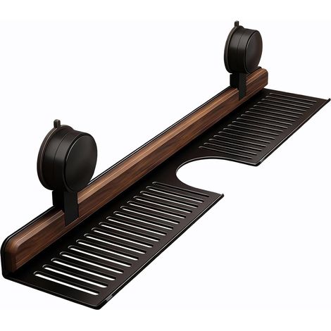 Planche De Salle De Bain - Étagère En Bois De Noyer Avec Ventouses - Support Mural Sans Perçage Pour Rasoir Et Brosse À Dents - 40 Cm Noir (1/5)