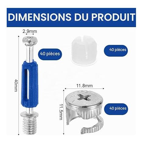 Meubles Connecteur Goujons à Visser Raccords de Came Connecteur Invisible de Meuble Kit de Connexion de Meuble Armoire Tiroir Placard (1/4)