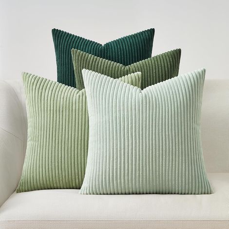 Lot de 4 Housse de coussin, Velours côtelé vert clair, Fermeture éclair invisible, Décoration salon chambre