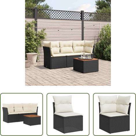 vidaXL Rattanmöbel - 4-tlg. Garten-Sofagarnitur mit Kissen Schwarz Poly Rattan (1/5)