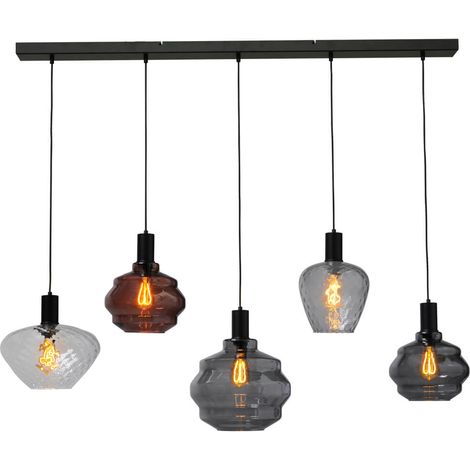 Lampe suspendue 5 lumières - noire - Porto avec des lunettes différentes - 2711-05-05-130-5-415