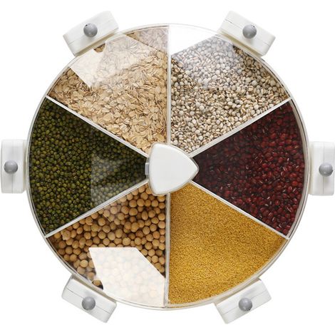 Distributeur mural rotatif de céréales, boîte hermétique compartimentée pour grains, aliments secs, blanc et gris (1/5)
