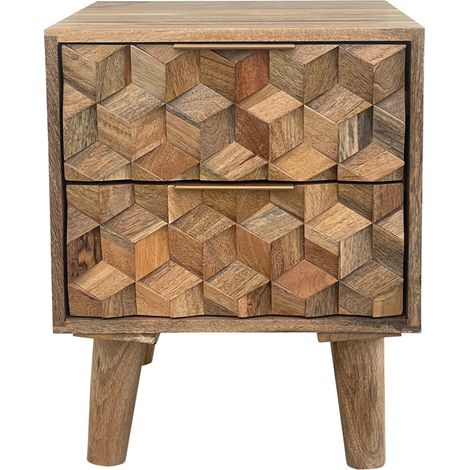 Geometric 2 Drawer Bedside - Mango Wood - L40 x W40 x H50 cm - Mango Light Finish