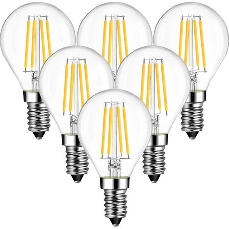 Lampe à LED E14 en forme de goutte 4W ampoules à filament fil blanc chaud 2700K,lampe à LED P45 40W,470lm,non dimmable,pack de 6 [classe énergétique A ++] (1/5)