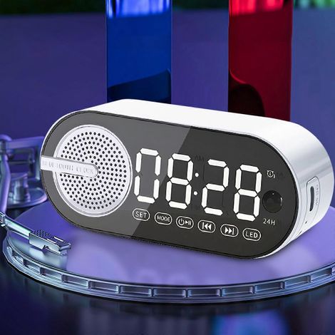 Réveil intelligent avec haut-parleur Bluetooth, mini réveil de bureau portable avec lumières colorées, compatible avec les appareils Bluetooth.